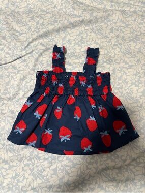 Navy Strawberry Print Smocked Sundress Top